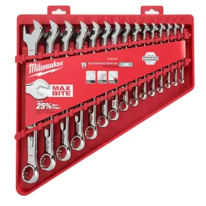 Milwaukee 15 pc Maxbite Ratchet Imperial Combination Spanner Set - 1 pc- 4932464996